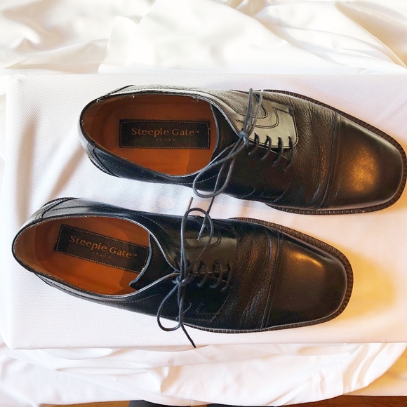Men's Black Leather Steeple Chase Oxfords - Picture 1 of 5